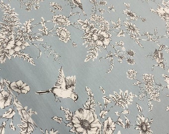 Birds Fabric, Botanical Upholstery Fabric By Yard, Fabric for Bags, Cushion, Drapery, Sofa Chair Furnishing Fabric by The Yard,  Blue, Gray
