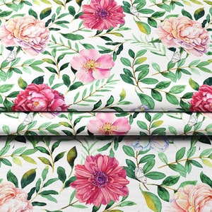 Colorful Flowers Printed Upholstery Fabric by the yard, Farmhouse Decor Fabric for tablecloth, chairs, sofa, pillow, drapery, home textile