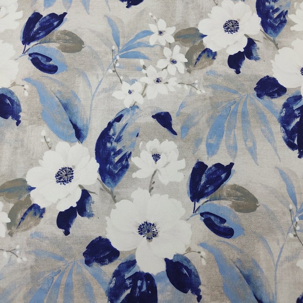 Watercolour Blue Floral Printed Fabric by yard, White Flower Fabric for chair, tablecloth, drapery, cushion, upholstery, home textile fabric