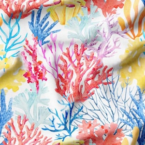 Ocean Coral Reef Print Upholstery, Coastal Home Decor Fabric, Nautical Fabric for Chair, Tablecloth, Curtain, Cushion, Sofa, Home Textile