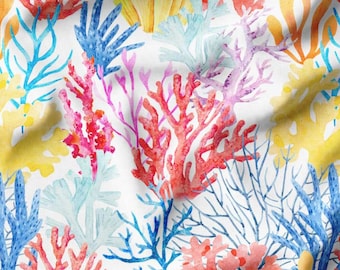 Ocean Coral Reef Print Upholstery, Coastal Home Decor Fabric, Nautical Fabric for Chair, Tablecloth, Curtain, Cushion, Sofa, Home Textile
