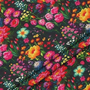 Linen Look Digital Printed Flowers Garden Upholstery Fabric by the yard,  Fabric for tablecloths, chairs, sofas,  cushions, home textile