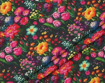 Linen Look Digital Printed Flowers Garden Upholstery Fabric by the yard,  Fabric for tablecloths, chairs, sofas,  cushions, home textile