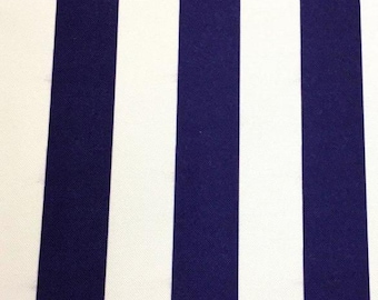 Dark Blue and White Thick Striped Upholstery Fabric, Modern Decor By The Yard