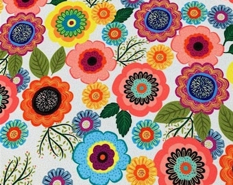 Colorful Flower Print Upholstery Fabric by the yard, Retro Fabric for bag, chair, sofas, curtains, cushions, upholstery, home textile fabric