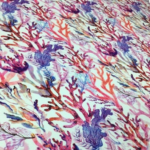 Bekleding aquarel koraalprint, kusthuisdecoratiestof, nautische stof voor stoel, tafelkleed, gordijn, kussen, bank, huishoudtextiel