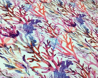 Watercolor Coral Print Upholstery,  Coastal Home Decor Fabric, Nautical Fabric for Chair, Tablecloth, Curtain, Cushion, Sofa, Home Textile