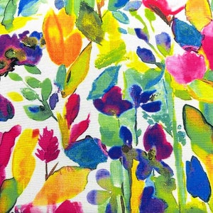 Watercolor Flower  Printed Fabric by yard, Colorful Flowers Fabric for chair, tablecloth, drapery, cushions, upholstery, home textile fabric
