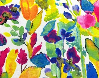 Watercolor Flower  Printed Fabric by yard, Colorful Flowers Fabric for chair, tablecloth, drapery, cushions, upholstery, home textile fabric