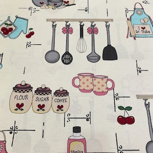 Kitchen  Fabric By The Yard,  Cooking Utensils Fabric, Upholstery Fabric,  Fabric for tablecloth, runner, apron,chair, sofa, bench, curtain,