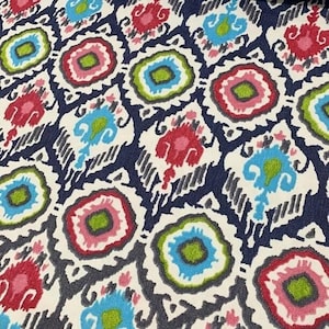 Ikat Upholstery Fabric By The Yard, Blue Red  Ikat Boho Decor Fabric, Fabric for chair,sofa, bench, curtain, cushion, home textile fabric,