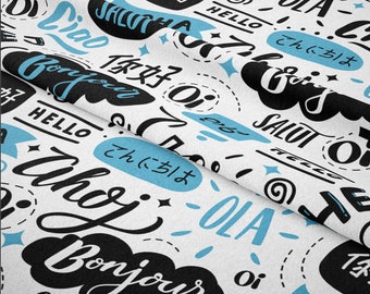 Welcome Words Pop Art Fabric、Hello Bonjour Print、1ヤードあたりの室内装飾用生地