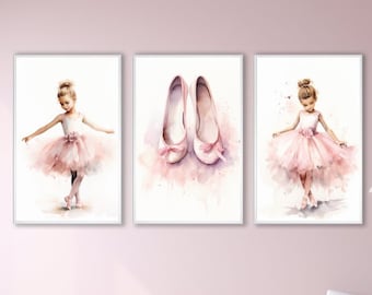 Pictures little ballerina dancer children&#39;s room set of 3 instant download
