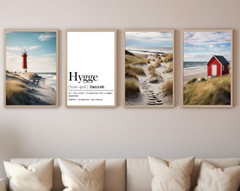 Poster Set Images Hygge Denmark Lighthouse Beach Dunes Instant Download PNG JPEG