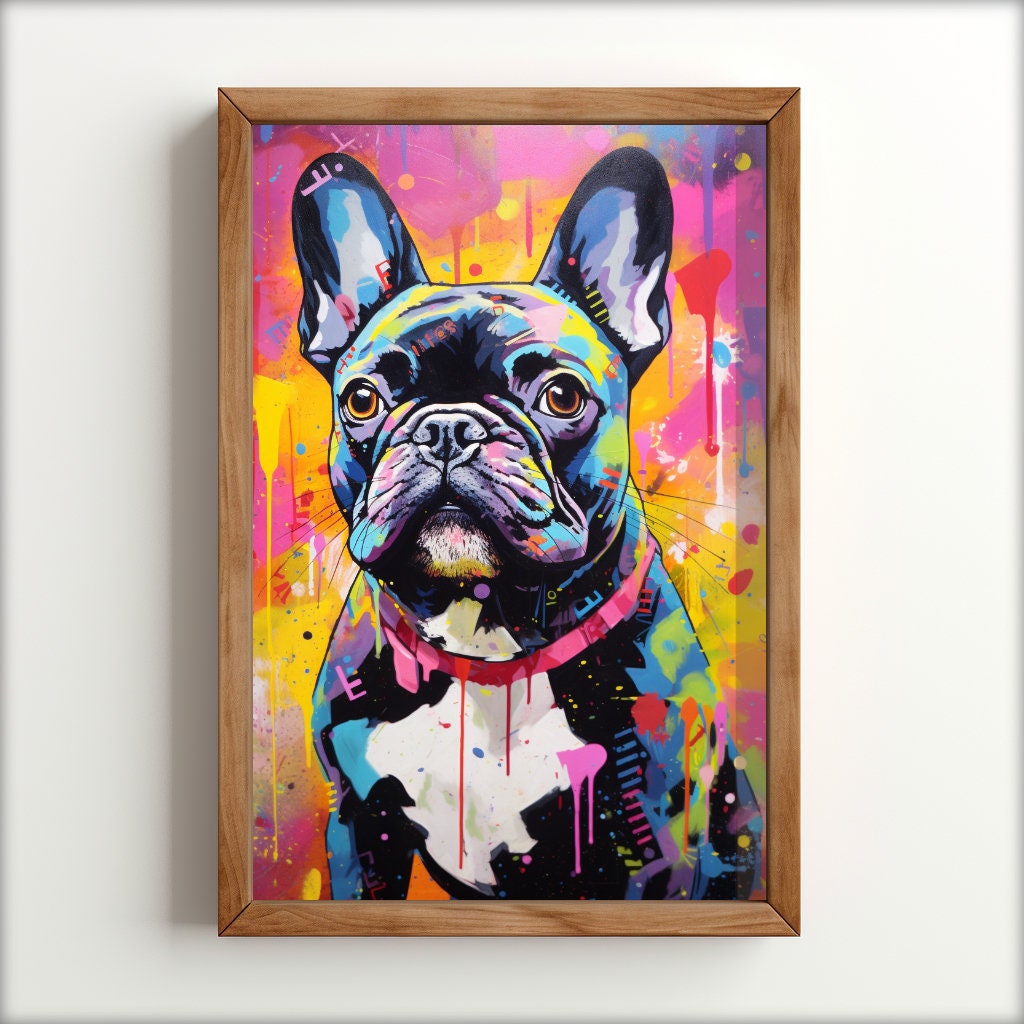 Poster Französische Bulldogge Popart Style bunt Street Art - .de
