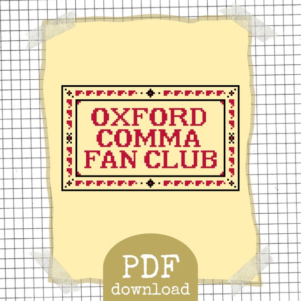 Oxford Comma Fan Club Office Decor Teacher Gift Modern Counted Cross-stitch Pattern