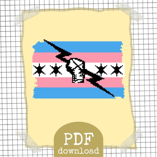 Pro Wrestling CM Punk Chicago Flag Trans Pride Modern Counted Cross Stitch Pattern