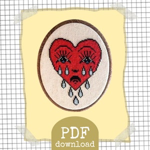 Grimm Heart American Traditional Tattoo Flash Modern Counted Cross Stitch Pattern