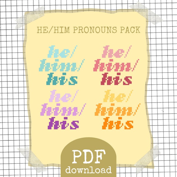 He / Him / His Pronouns Color Modern Counted Cross Stitch Pattern Pack