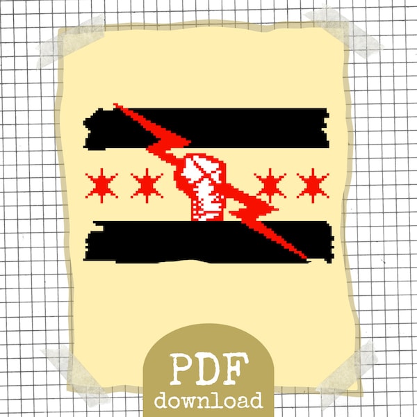 Pro Wrestling CM Punk Chicago Flag Motif Modern Counted Cross Stitch Pattern