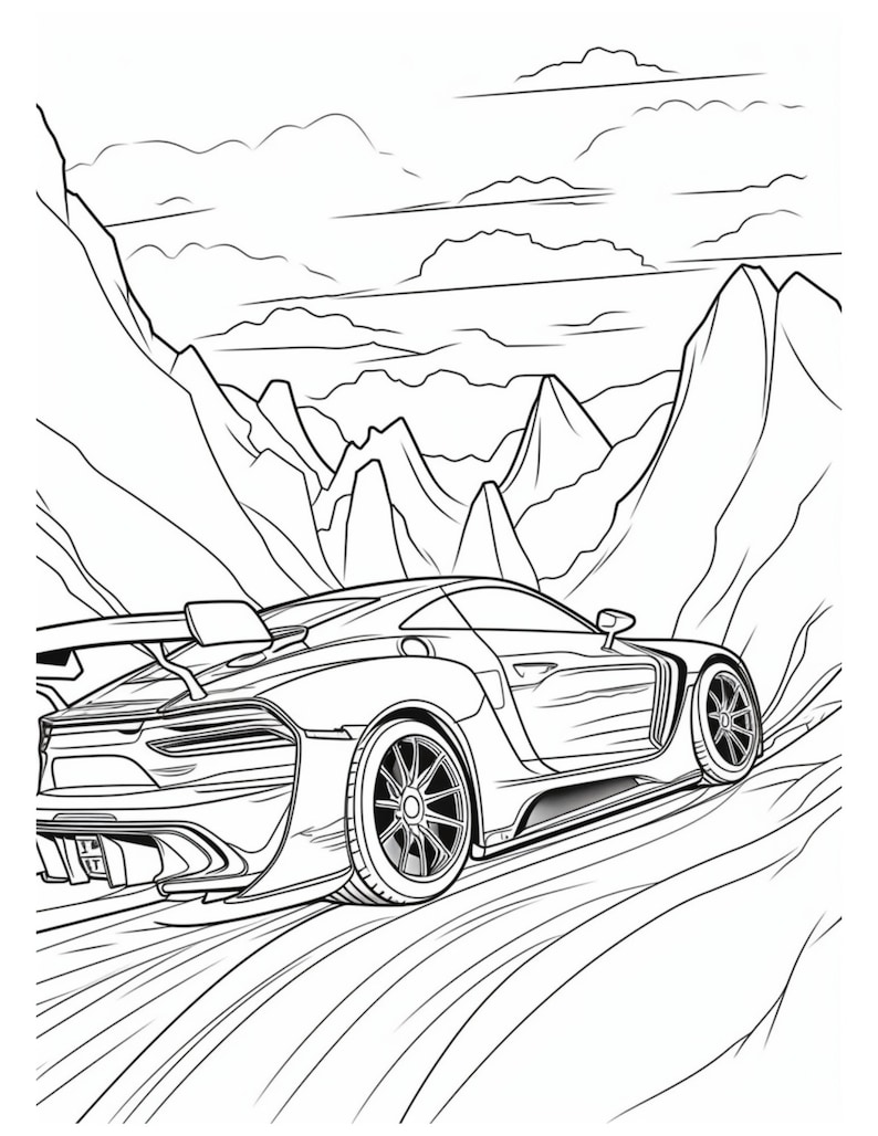 Sports Cars Coloring Pages For Kids, Digital Coloring Pages, Great Gift For Kids, Gift For Sports Cars Lovers, Coloring Book image 5