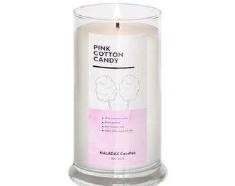 Bougie parfumée barbe à papa rose | Mèche simple | Bougie parfumée barbe à papa | grande bougie parfumée Candy | Bougie unique en cire de noix de coco et de soja