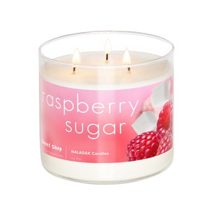 Raspberry Sugar | 3-Wick Scented Candle | Natural Soy Wax | Cotton Candy Sugar | Sweet