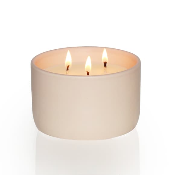 Keramik 3-Docht Kerze | Moderne Creme Kerze | Beige Ästhetische Kerze | Geschenke für Sie | Benutzerdefinierte Duft