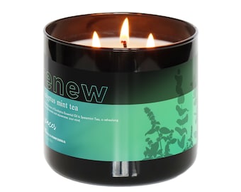 Renew - Eucalyptus Mint Tea | 3-Wick Scented Candle | Wax Melts | Eucalyptus Spearmint Candle | Eucalyptus Wax Melts | Natural Soy Wax