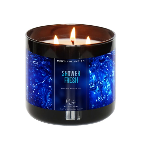 Shower Fresh 3-wick Scented Candle | Masculine Cologne Fragrance | Clean & Fresh Men's Night Scented Fragrance | Gifts for Him