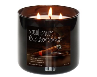 Cuban Tobacco 3-Wick Scented Candle | Strong Wax Blend | Rich Warm Nostalgic Scent