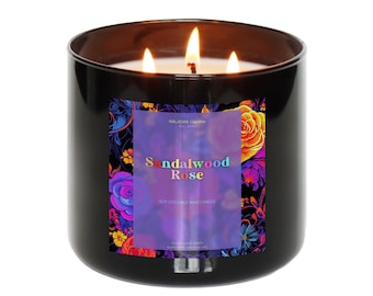 Bougie parfumée à 3 mèches de rose et de bois de santal | Aromatique apaisante rose et parfum boisé | Parfum agréable