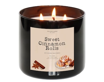 Petits pains sucrés à la cannelle | Bougie parfumée à 3 mèches | Cire de soja | Huiles essentielles | Bougie des Fêtes d'automne | Doux et chaud