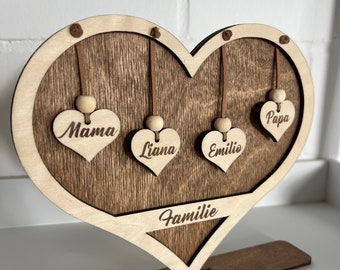 Familie Familien Herz ,Personalisiertes Geschenk , Muttertag , Valentinstag , Geburtstag , Geburt, Hochzeitstag, Jahrestag.