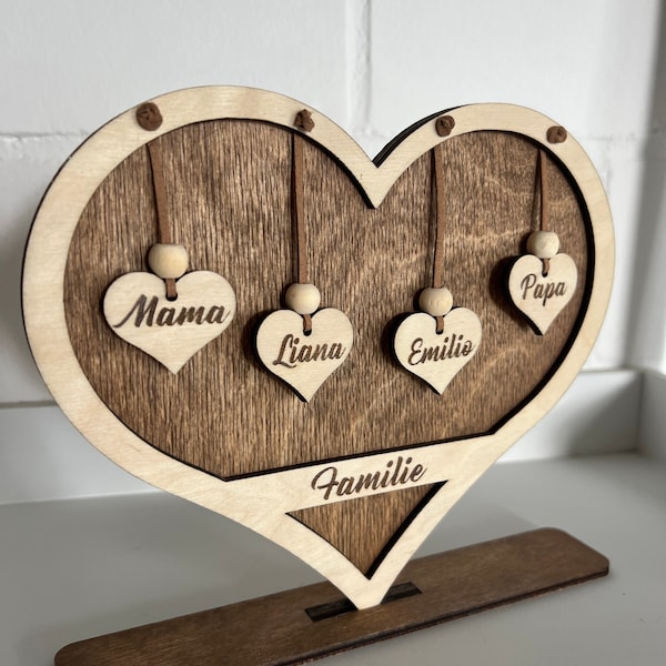 Familie Familien Herz ,Personalisiertes Geschenk , Muttertag , Valentinstag , Geburtstag , Geburt, Hochzeitstag, Jahrestag.