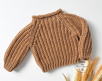 Modèle de pull au crochet, blé grillé - PDF écrit - anglais - 0-6 m à 5-6 ans
