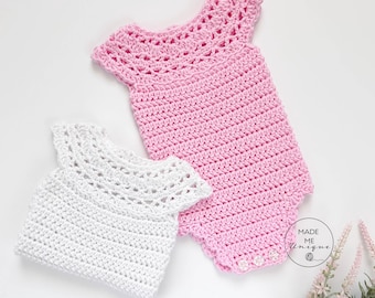 Barboteuse au crochet, motif FLORA, tenue d'été pour bébé fille (tailles 0-18 mois)
