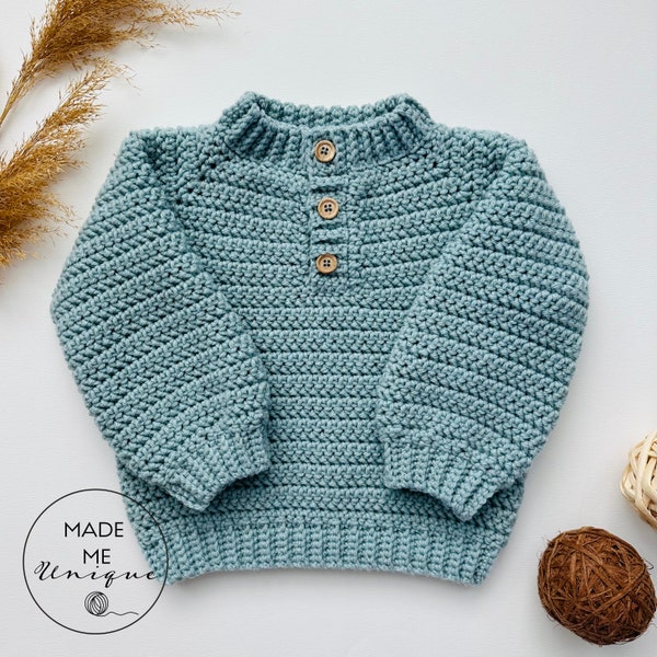 Crochet Pattern- Boy Sweater IRIE ( child sizes 3-6m up to 4 years) English Only