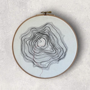 Hand Embroidered Topography Art, South Sister Climbers Trail