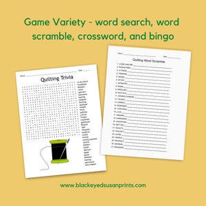 Quilting Fun &amp; Games Crossword Puzzle, Word Search, Word Scramble, and Bingo - Etsy