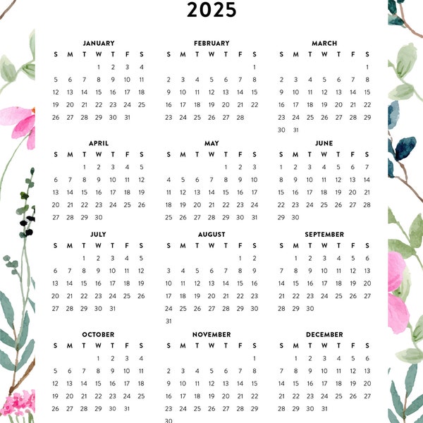 Floral Year at A Glance - Easy Instant Download, Track2024 and 2025 - plan ahead, get organized