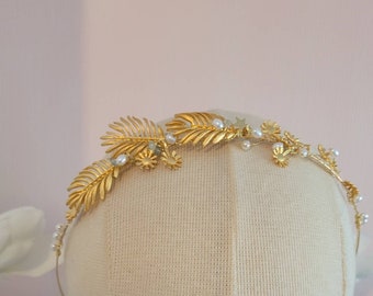 Gold leaf headband-bridal wear-headdress wedding-something blue-aquamarine and gold-bridesmaid-art deco-daisy-gatsby