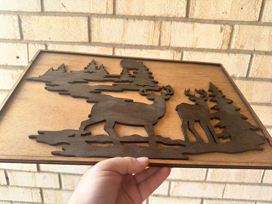 Wooden Deer Wall Art, Rustic Deer Wall Art, Deer in the Woods Wall