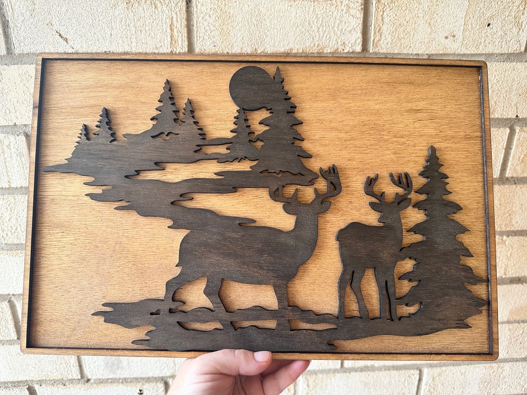 Wooden Deer Wall Art, Rustic Deer Wall Art, Deer in the Woods Wall