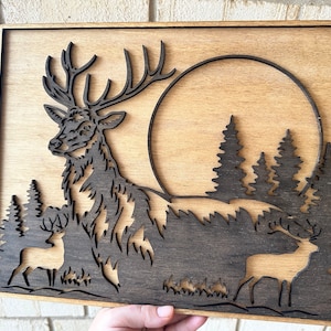 Rustic deers in the woods, Cabin decor, deer decor, wooden deer wall decor