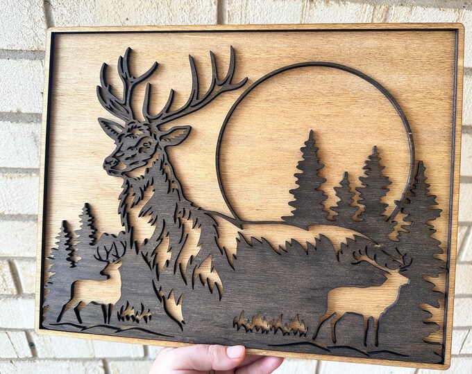 Rustic Deers in the Woods, Cabin Decor, Deer Decor, Wooden Deer Wall
