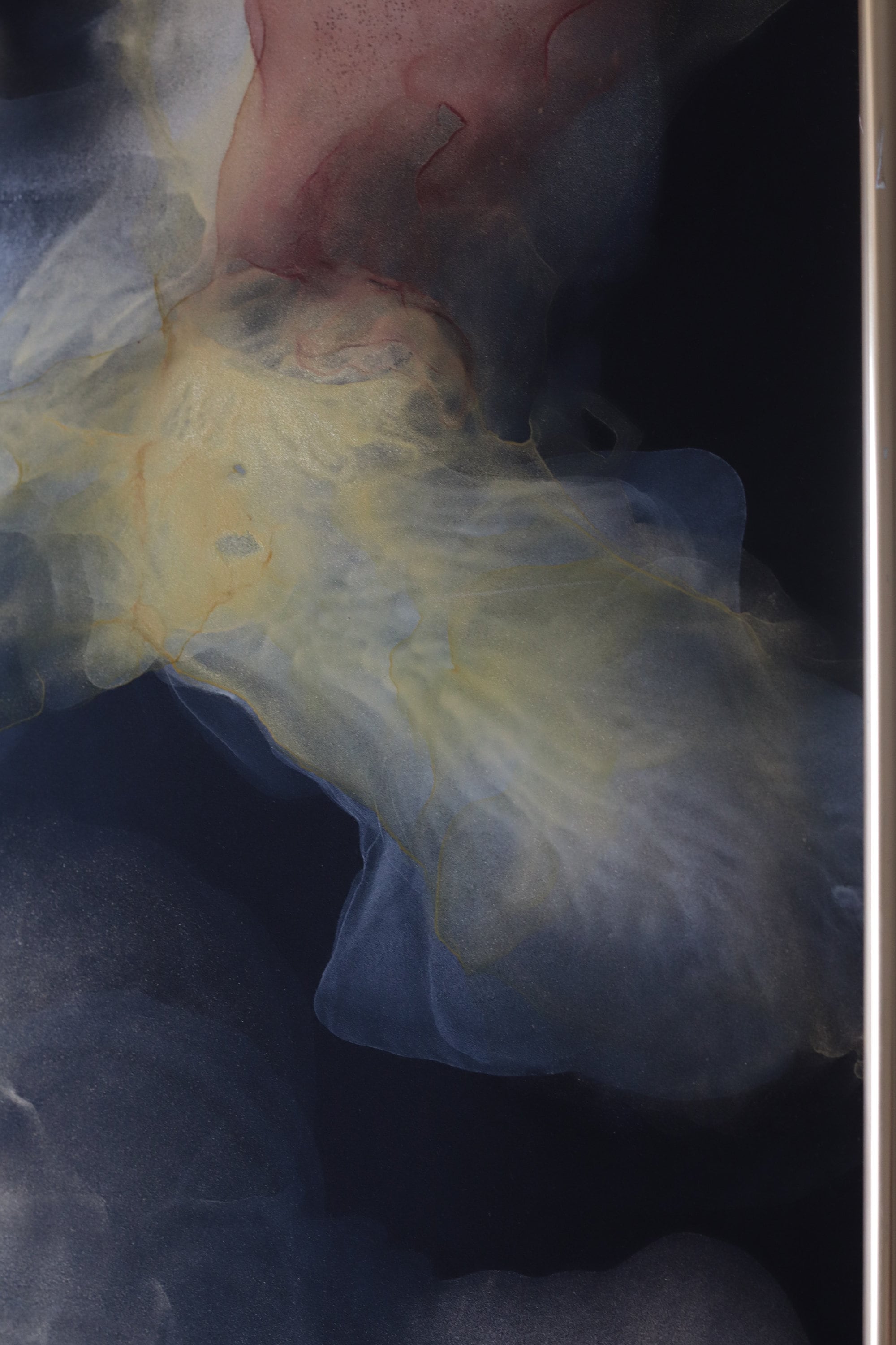 GOLDİE SMOKE Original 20x 26'' Alcohol Ink Art on BLACK Yupo Paper for