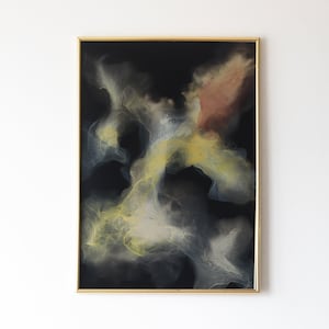GOLDİE SMOKE 20 x 26 po. oeuvre d'art originale à l'encre à alcool sur papier yupo NOIR pour votre intérieur