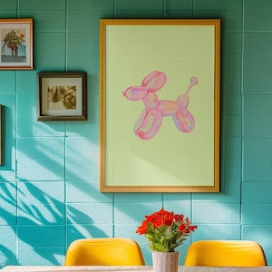 Balloon Dog Wall Art, Pink Balloon Animal Art, Trendy Canvas Art, Pink Wall Art, Pink Poster Art, Dog Art, Dog Wall Art, Dog Painting