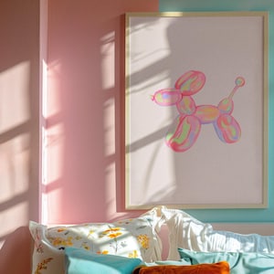 Balloon Dog Wall Art, Pink Balloon Animal Art, Trendy Canvas Art, Pink Wall Art, Pink Poster Art, Dog Art, Dog Wall Art, Dog Painting